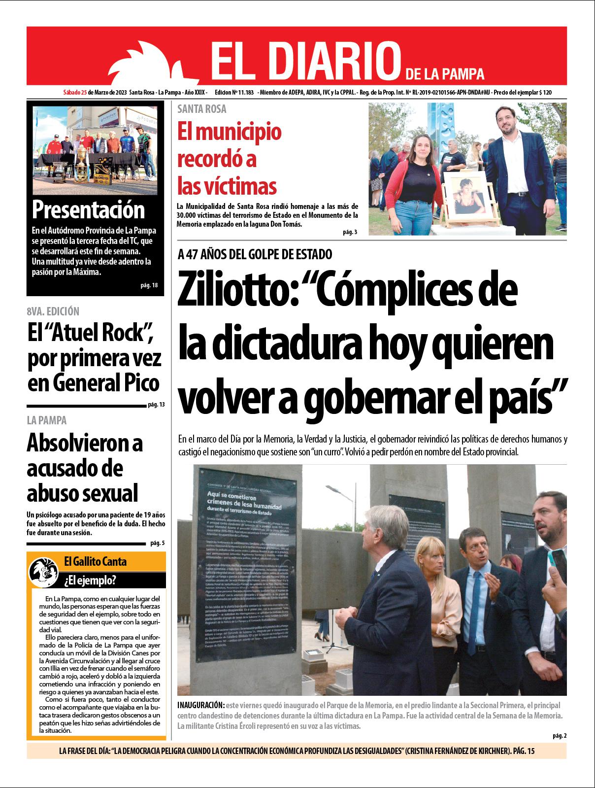 Tapa de El Diario en papel  saacutebado 25 de marzo de 2023